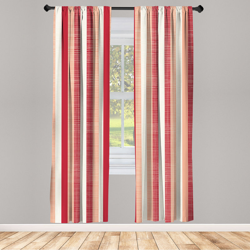 George Oliver Retro Curtains, Classical Stripes Art Vintage, Pair of 28", Ruby/Tan, 28" W x 95" L