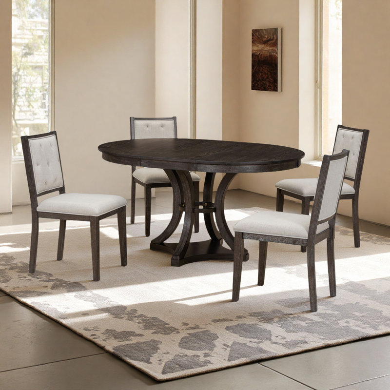 Ensemble de table de salle à manger extensible 5 pièces avec 4 chaises rembourrées, table de cuisine en bois et ensemble de chaises pour 4 à 6 personnes