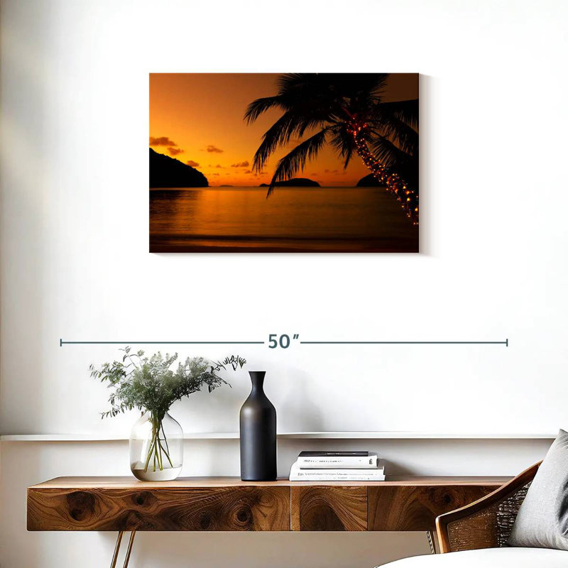 Plage des Caraïbes au coucher du soleil, H 20 po x l 30 po