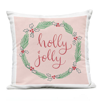 Minimal Holly Jolly Wreath Design by Sazerelli Designs Outdoor Printed Pillow
