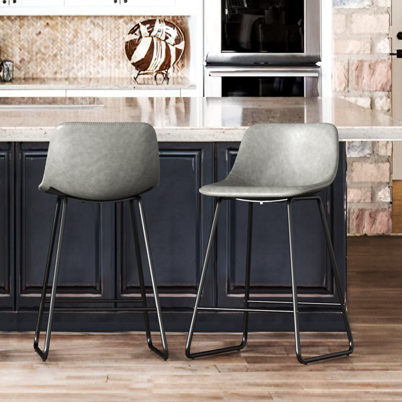 Tabouret de comptoir en simili cuir Aiyana, Tabouret de comptoir (siège d'une hauteur de 24 p, Gris