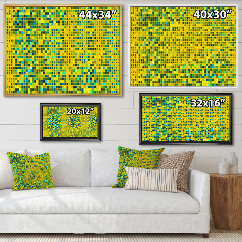 Cubes de lumière jaune clair - peinture sur toile, H 34 po x l 44 po, Toile à cadre flottant blanc