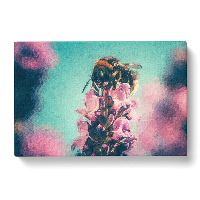Bee On A Purple Flower - Wrapped Canvas Painting, 50cm H x 76cm W x 3cm D
