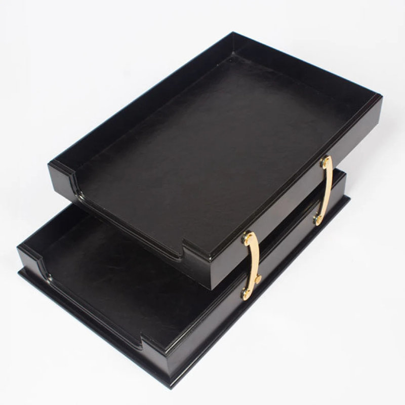 Michole Leather / Faux Leather Desk Organiser Set, Black