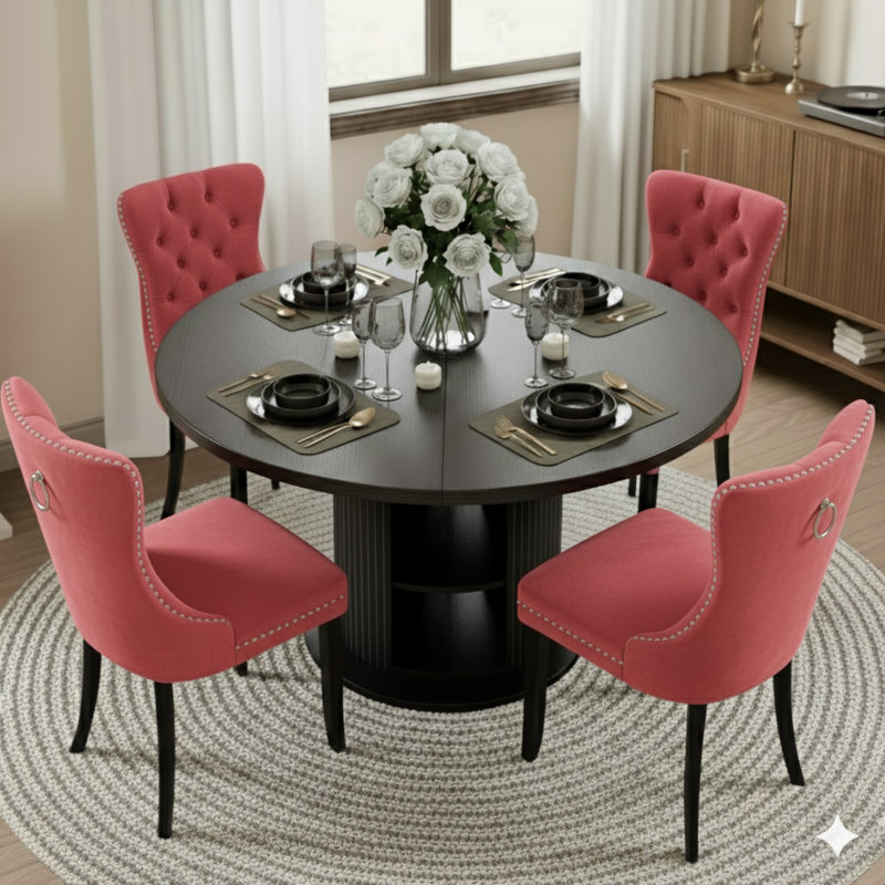 48 Inch Round Dining Table Sets For 4-6 People, Red