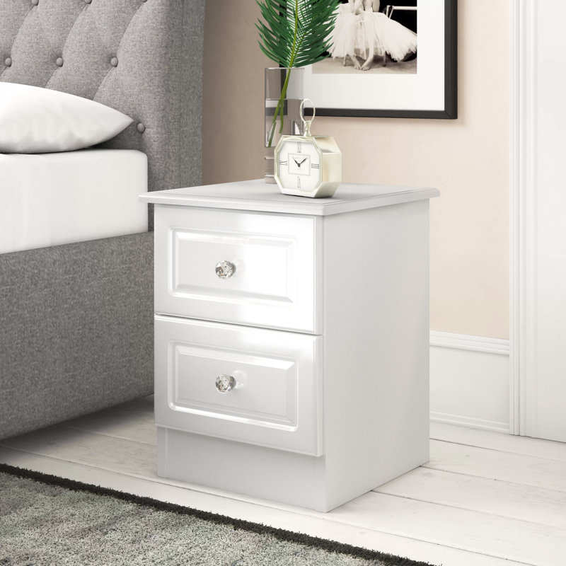 Fully Assembled Jacey 2 Drawer Bedside Table, White Gloss