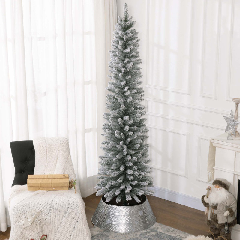 Arbre de Noël artificiel 7 pi 7 pi avec 405 pointes enneigées et base en métal