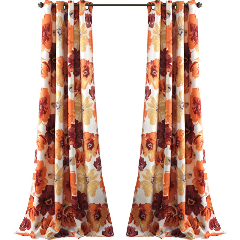 Leah Room Darkening Curtain Pair, 52"W x 120"L, Red/Orange