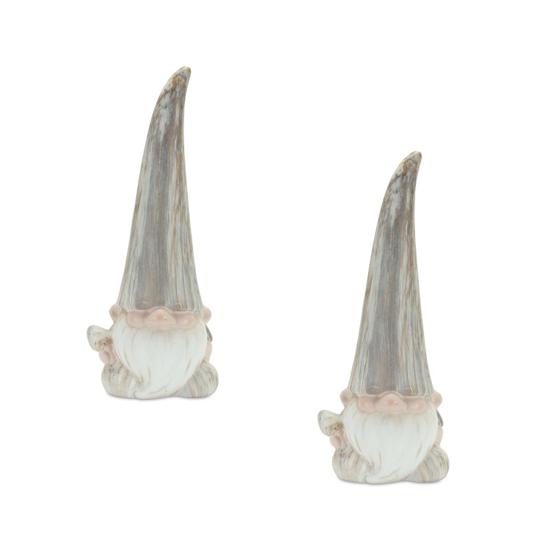 Ensemble de deux sculptures de table gnome debout en  cuite gris et beige