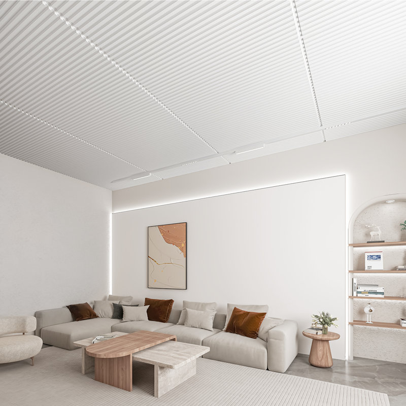 Tuile de plafond 48 po x 24 po en PVC, panneaux muraux 3D à lattes, couvre 96 pieds carrés (Ensemble de 12), Blanc