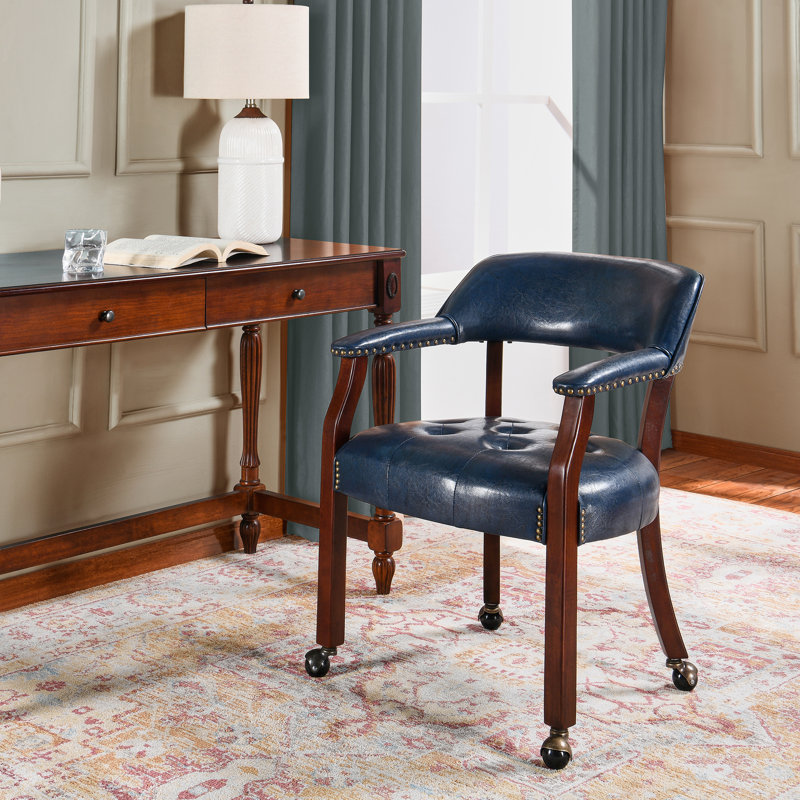 LUMERA Collection Swivel Tufted Arm Dining Chair Poker Chair Cherry, Cherry, Blue