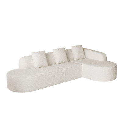 111.8Inch Lshaped Curved Modular Sofa, Modern Design Featuring Lycheetextured Longpile Polyester Fabric, Curved Backrest With Three Pillows