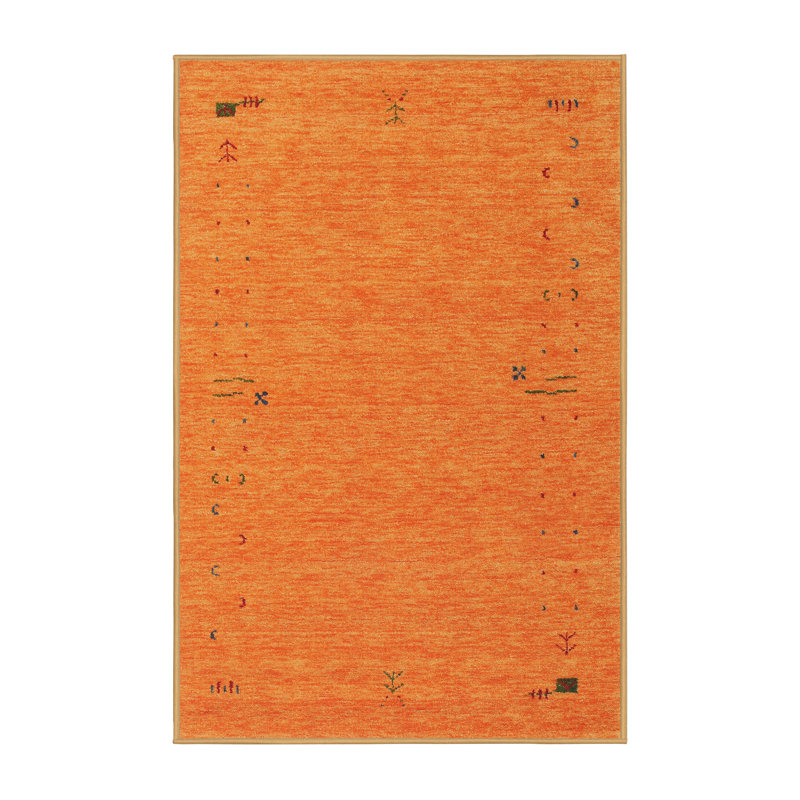 Tapis de zone orange contemporaine, Rectangle 5 pi x 7 pi