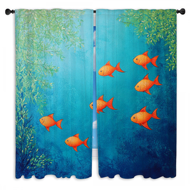 Rideaux de fenêtre poisson - Rideaux transitionnels marine - 2 panneaux, L 20 po x L 52 po