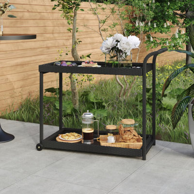 Outdoor Bar Cart 2-Tier Serving Cart Rolling Utility Cart PE Rattan by Gracie Oaks