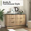 Commode cannelée pour chambre à coucher avec 6 tiroirs, commode en bois naturel 47,24 po, commode double Boho