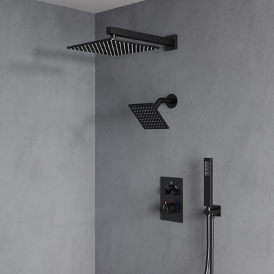 Robinet de douche mural à pluie haute pression 12 po, système de pomme de douche à double pluie avec valve thermostatique