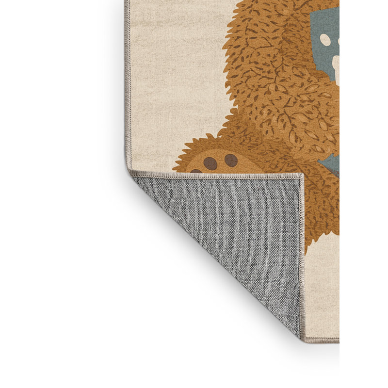 Tapis abstrait moderne et contemporain lavable à la machine à motif de Hanoukka beige - reliure beige, 2 x 3