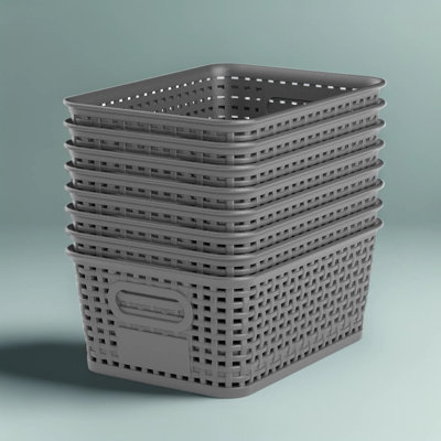 Paquet de 8 paniers de rangement en plastique gris avec étiquettes, bacs de rangement empilables et durables pour l'organisation de bureaux, placards, salles de jeux, salles de classe, bureaux, sans couvercle