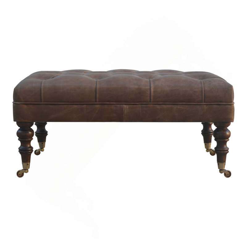Solid Wood Buffalo Leather Upholstered Ottoman