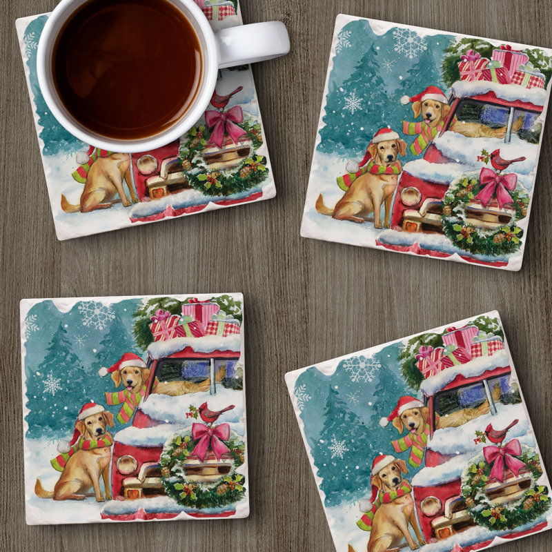 Holiday Buddies 4-Pack Tumbled Tile Stone Coasters