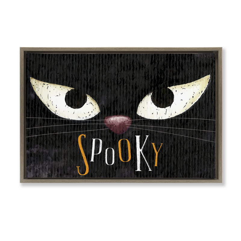 Toile flottante avec yeux de chat effrayants par Nicole DeCamp, Cadre flottant orme Montalcino, H 17 po x l 25 po