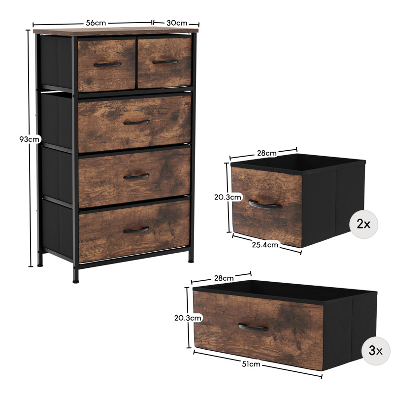 Chorley 5 Drawer Fabric Drawer Chest, Rustic Brown, UKFR Certified