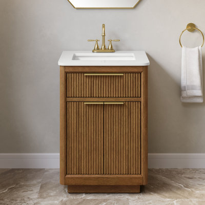 24.02 " W Freestanding Standard Free Standing Single Double Single Vanity Bathroom Vanity With Engineered Marble Top