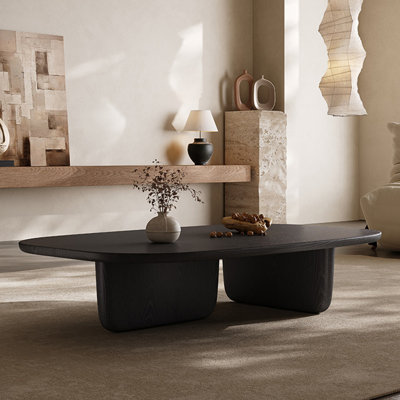 Modern minimalist black solid wood coffee table