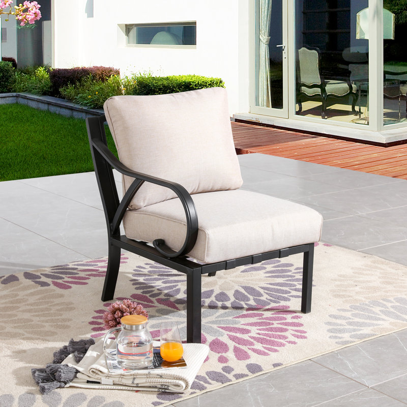 Torpoint Powder-Coated Steel Outdoor Right-Arm Lounge Chair with Cushions