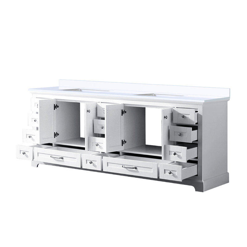 84 po Meuble-lavabo large blanc large X 22 - comptoir en quartz et construction en bois massif avec mécanisme de fermeture en douceur et surface de rangement généreuse avec 2 armoires et 14 tiroirs