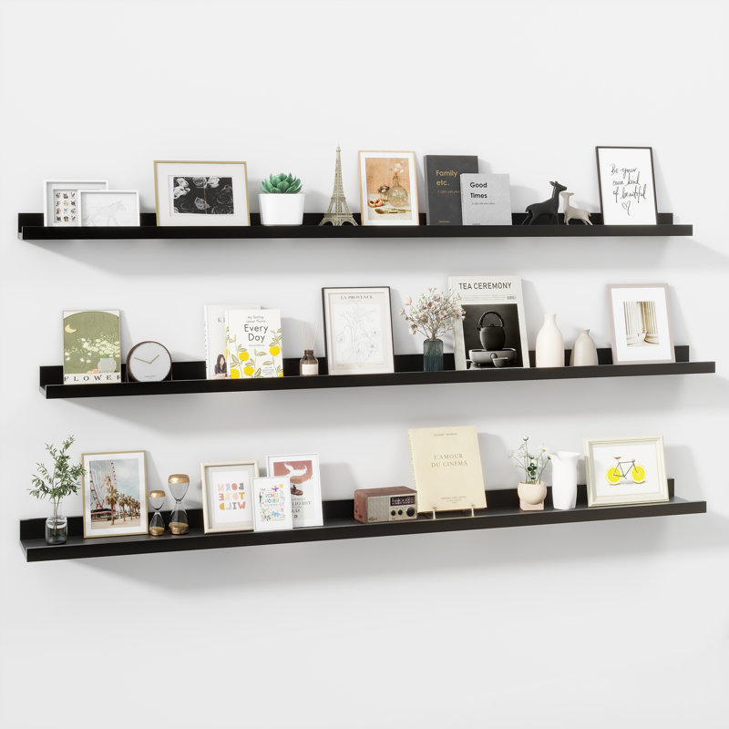 Tablettes flottantes murales Parece pour chambre à coucher, salon, Noir, H 2 po x l 56 po x P 5 po