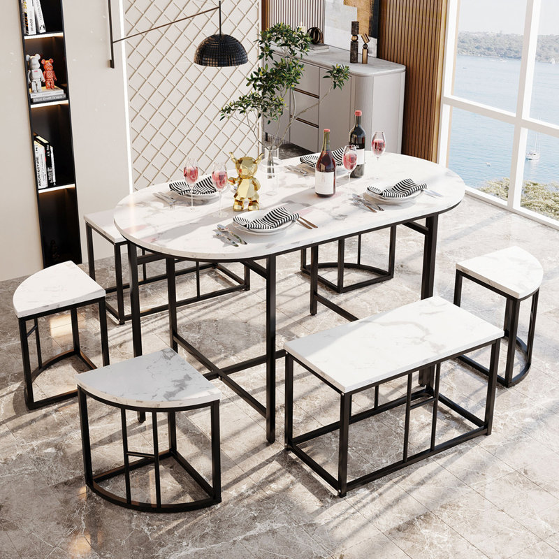 Besfort 6 - Person Dining Set, White/ Black