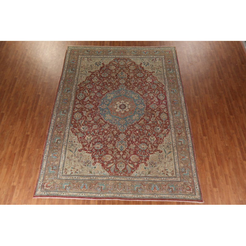 Tapis traditionnel orange à motif floral 9 x 12
