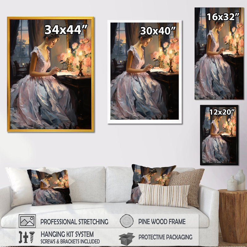 Mode romantique, rêverie dévoilée III - art mural mode, Toile tendue, H 20 po x l 12 po x P 1 po