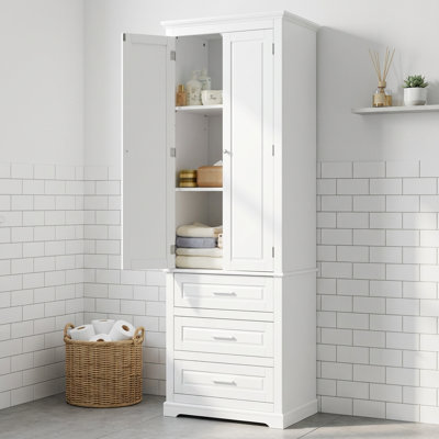 Tall Storage Cabinet with Three Drawers and Two Doors for Bathroom, Office, or Kitchen Organization