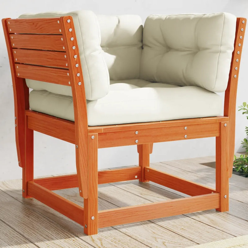 Garden Sofa Armrest with Cushions Outdoor Sofa Couch Solid Wood Pine, Cream White, Wax Brown