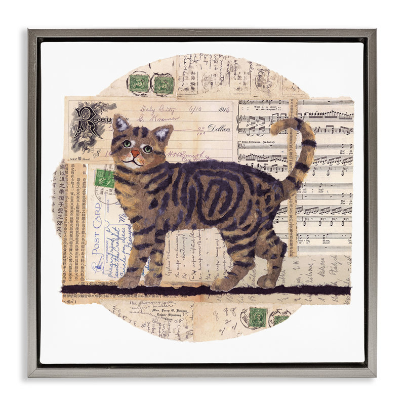 «Tabby Cat Collage» par Nancy Overton, H 18 po x l 18 po, Cadre flottant gris lustré