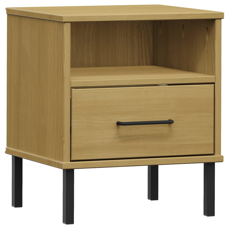 Nightstand Bedside Table with Drawer Bed Table Solid Pine Wood OSLO, Brown