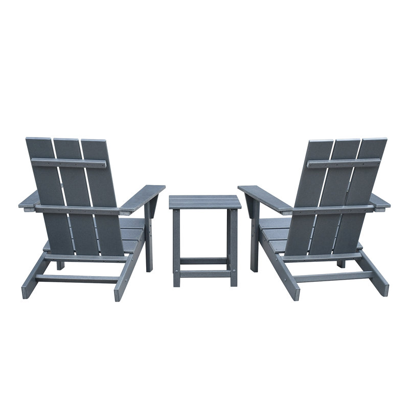 Outdoor Adirondack Chair Set Of 2 And Table Set,Hdpe All-Weather Fire Pit Chair,  Ergonomic Design Patio Lawn Chair For Outside Deck Garden Backyard Balcony, Grey