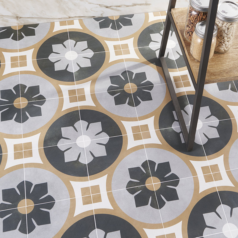 Carreau de sol en porcelaine 9 po x 9 po Plumeria Spring (6,99 pieds carrés / caisse), Vert / beige