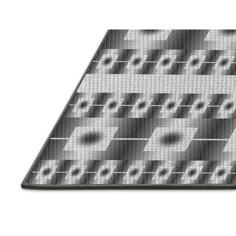 Tapis noir/blanc cassé tissé à la machine, Rectangle 8 pi x 10 pi