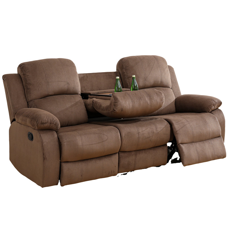 3-Seater Recliner Sofa Chair, Home Theater Sofa with Flipped Backrest and Cupholder, Velvet, Brown, Brown Velvet
