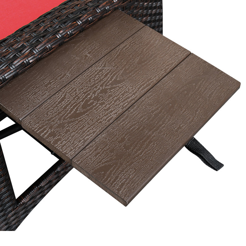 Fauteuil inclinable d'extérieur avec repose-pieds réglable, table intégrée, confortable, coussin amovible pour repose-pieds brun et rouge, matériau pour bronzer