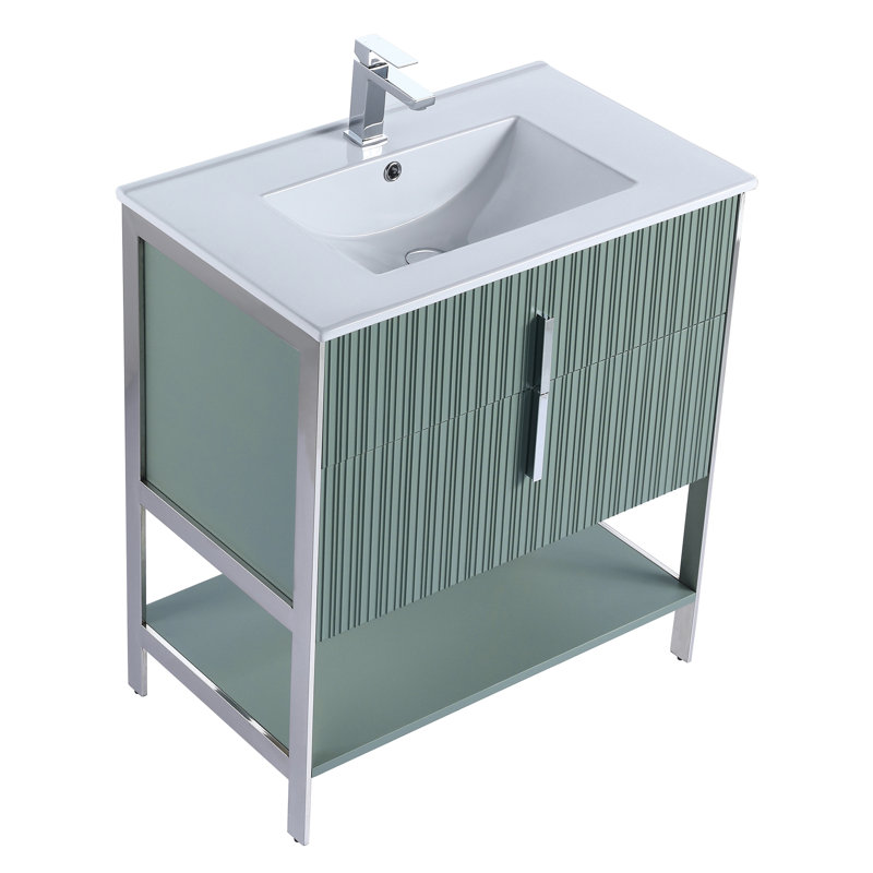  Serenity Modern Bathroom Vanity with White Ceramic Top, 30", Mint Green/Chrome