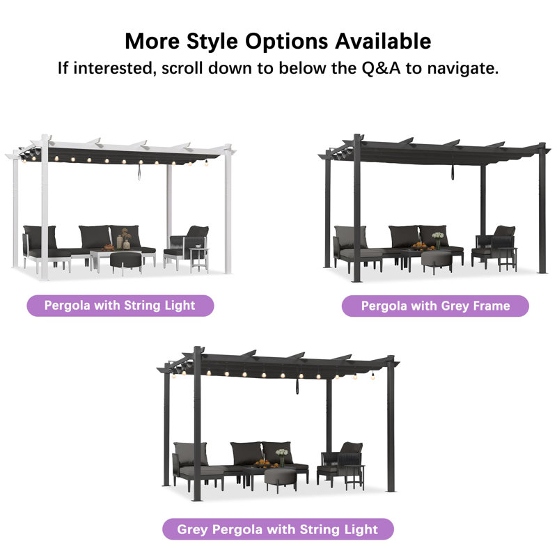 PURPLE LEAF 10' x 13' Outdoor Retractable Pergola White Heavy-Duty Aluminum Pergola Patio Metal with Double Sun Shade Canopy for Gardens Deck Backyard, White