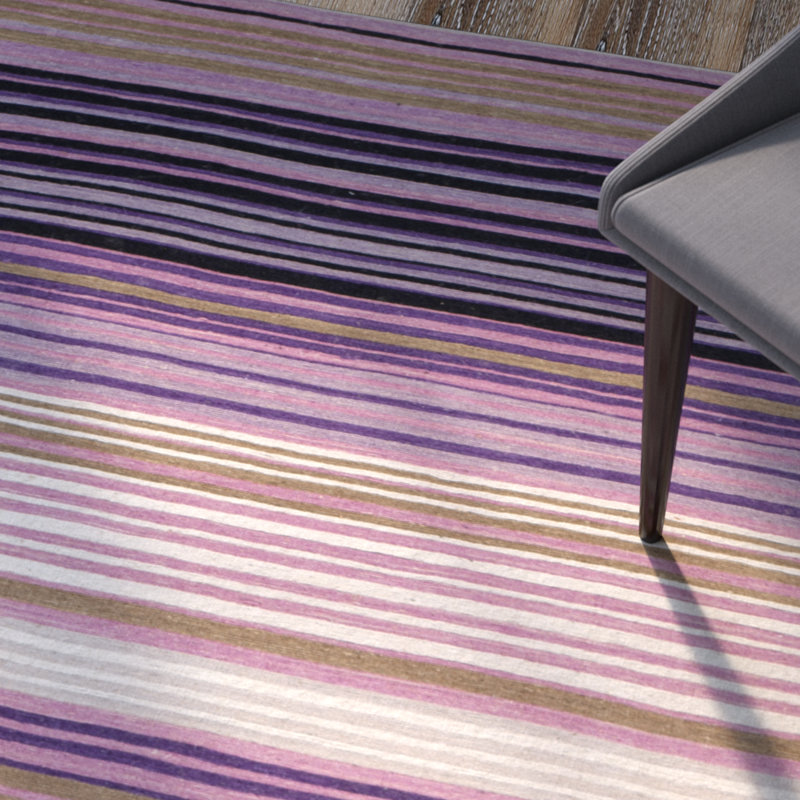 Tapis rayé en laine / coton tissé à la main Cruz / Lilas / Blanc, Rectangle 8 pi x 10 pi