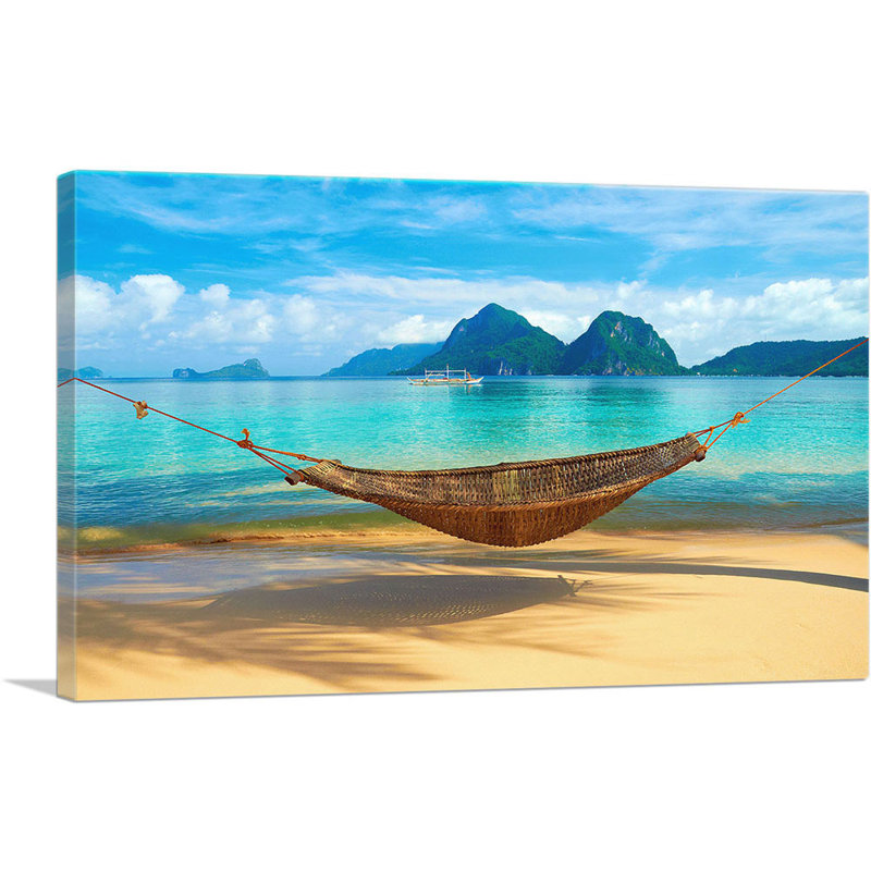 Plage, hamac, Marimegmeg, archipel, plage, Philippines - impression sur toile tendue, H 12 po x l 18 po x 1,5 po