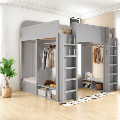 Space-saving Triple Beds With Storage, Wood, Modern Gray For Home