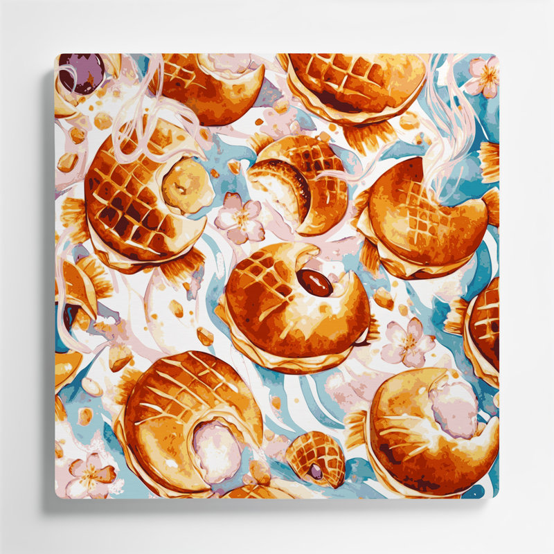 Dessert de taiyaki beige, art mural en métal, H 32 po x l 32 po